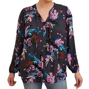 Torrid Women's Gray all over Floral Pattern Puff Sleeve Tie Blouse Size 2X